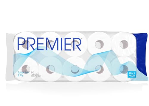 Image of Premier Toilet Tissue Rolls (1600 Pulls) | 2-Ply Soft and Highly Absorbent | 160 Pulls x 10 Rolls | Biodegradable | Clog Free | Flushable | Easy to Tear | Family Pack (10in1) Toilet Paper Roll