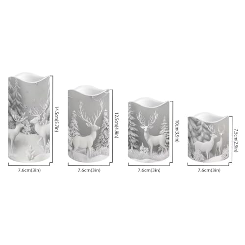 Image of Flameless Pillar Candles with Remote and Color Changing Christmas Decorations for Home Fake Battery Operated Candle Electric LED Lights Candles for Home Kitchen Deer Snow