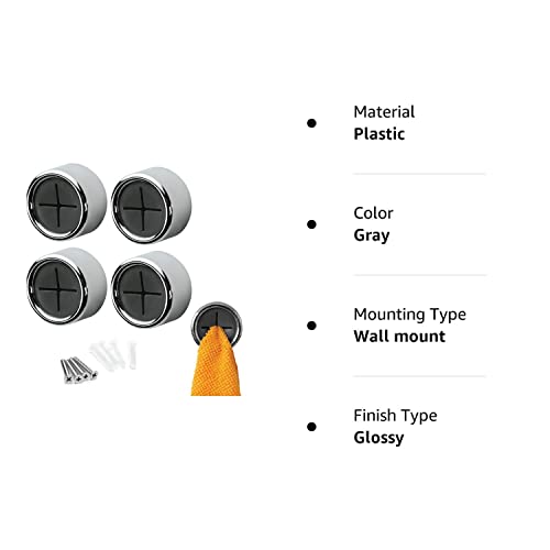 S&T Inc. Round Adhesive Push Towel Hooks For Kitchen, Hand And Dish Towels, Grey, 4 Pack #TOP7
