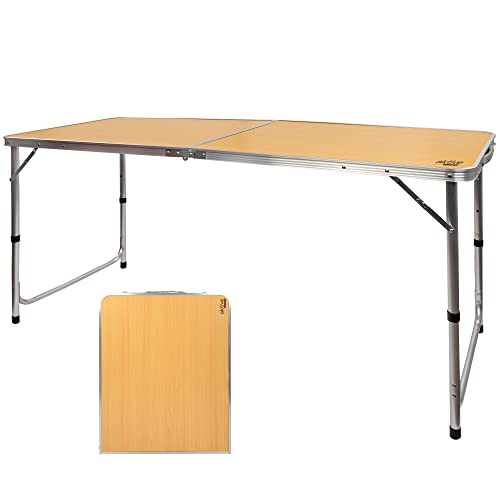 AKTIVE 52872 - Mesa plegable madera, mesa grande, camping, mesa portátil, aluminio, 150x60x70 cm, color madera 3. Amarilla
