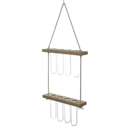 YAKINO 水耕栽培花瓶 ガラス 無垢材フレーム 試験管 壁掛け 壁飾り 家庭用植物吊り下げ 壁飾り 容器 (ナチュラル)