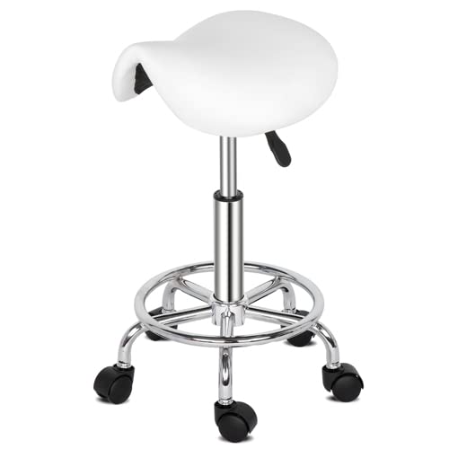 TactFire Tabouret de Massage, Tabouret de Selle de Cheval pivotant à 360°, Réglable en Hauteur, pour Les Salons, Instituts de beauté, Cliniques, Bureaux (Blanc) Cover