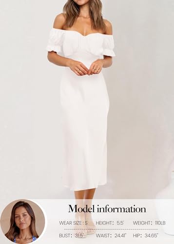 Image of KIRUNDO Women's Satin Summer Wedding Guest Cocktail Dress | 2026 Spring Fall Party Midi Dress, Silky, Elegant Off Shoulder Short Sleeve, Ruffle Mermaid Hem, Wrap Prom Formal Outfits