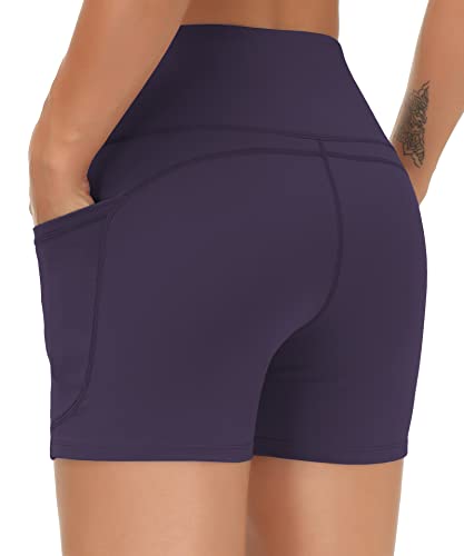 Image of THE GYM PEOPLE High Waist Yoga Shorts for Women's Tummy Control Fitness Athletic Workout Running Shorts with Deep Pockets