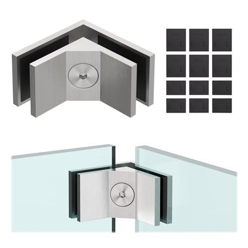 LukLoy 1 Pack Railing Glass to Glass Clamp, Heavy-Duty Stainless Steel 304 Bracket No Drilling for Balustrade Railing Pool Fence Brushed (1, 90 Degree)