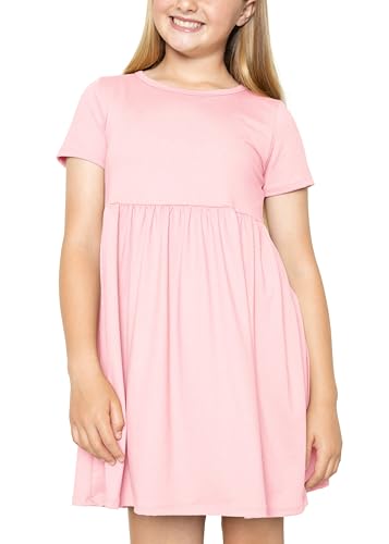 STRETCH IS COMFORT Youth Girl’s Oh So Soft Playtime T Shirt Dress Short Sleeve Casual Stretch Play Dresses|Little to Big Kids