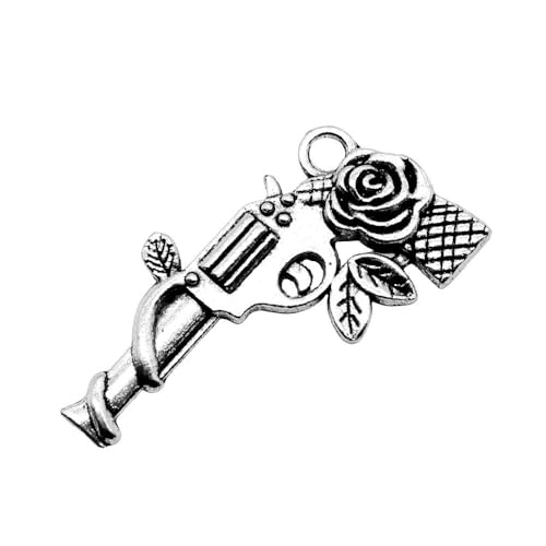 WYSIWYG 10pcs 31x19mm Flower Gun Charms Antique Silver Color Zinc