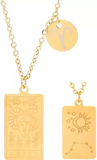 Personalized Astrology Square 12 Zodiac Tarot Card Jewelry 18k Gold Plated Stainless Steel Zodiac Sign Tarot Pendant Necklace Leo Cancer Aquarius Libra Aries Gemini Sagittarius Scorpio Taurus Capricorn Virgo Pisces