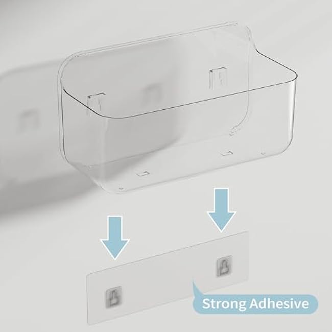 Wall Mounted Storage Organizer Bins Organizing Shelf Basket Clear Plastic Makeup Organizer Adhesive Hanging Bin Fridge Organizer for Bathroom,Kitchen,Cabinet,Pantry,Countertops (XL+L)