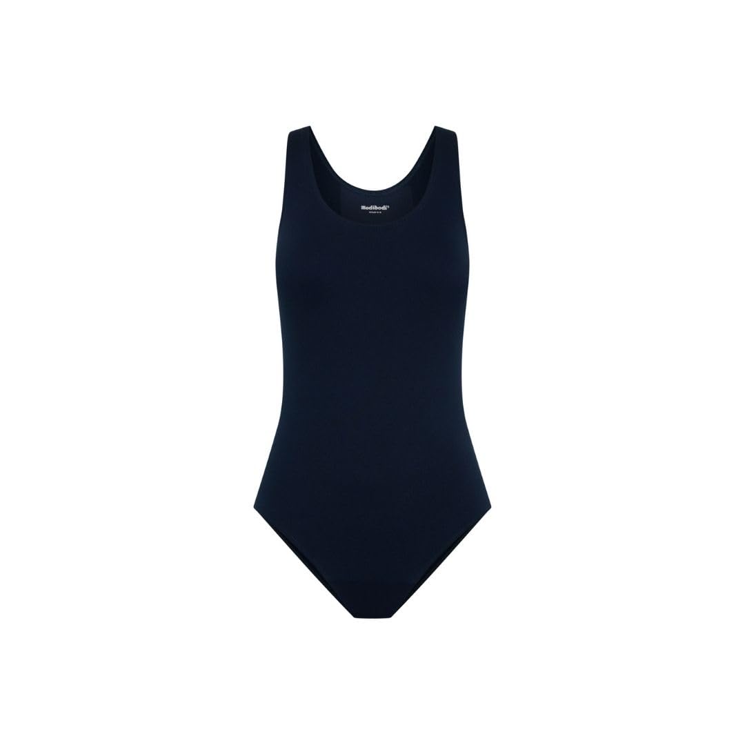 Modibodi Leakproof Period Swimwear for Teens - Thin Strap One-Piece Performance Swimsuit - Super 50ml Absorbency - Navy Blue Y08-10
