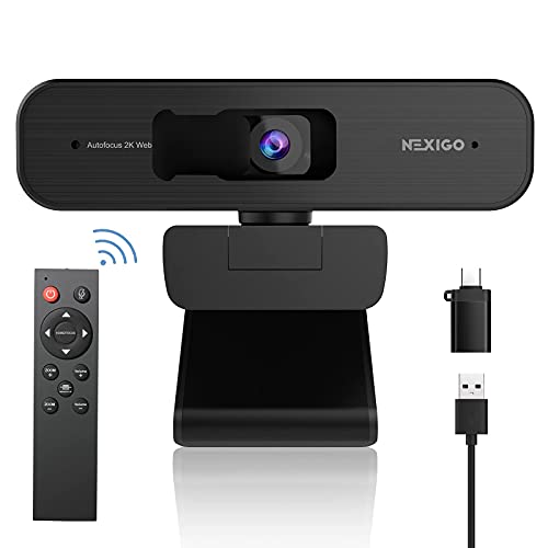 NexiGo N940P 2K Zoomable Webcam with Remote and Software Controls, Sony Sensor, 1080P@60FPS, 3X Zoom in, Dual Stereo Microphone for Zoom/Skype/Teams/Webex (Black) (Renewed)