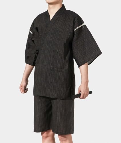 Kimono Japanese Style Pajamas Shirt and Pant, Men's Cotton Linen Robes Loungewear Bathrobe2