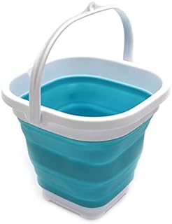 SAMMART 2.6L Super Mini Sqare Collapsible Plastic Bucket - Foldable Square Tub - Portable Fishing Water Pail - Space Saving Outdoor Waterpot (Bright Blue)