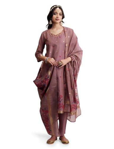 Image of Amazon Brand - Myx Women's Jaquard Embroidered Kurta Set With Dupatta | Salwar Suit Set (Available In Plus Sizes)