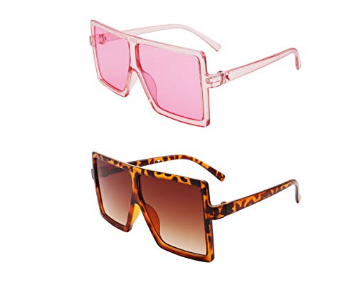 FOURCHEN Oversized Square Sunglasses for kids, Flat Top Fashion Shades sunglasses for girls and boys (full white+All grey lens)