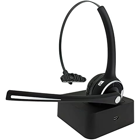 EMHFLYFN Trucker Bluetooth Headset with Microphone Noise Cancelling, V5.0 Wireless Headset with Charging Base 17 Hrs Talk Time Trucker Headset for Home Office Call Center Skype Truck Drive Cover