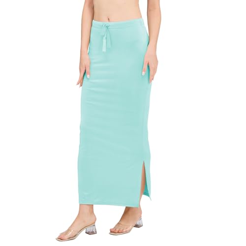 Image of DESI GIRL Satin Shimmer Stretchable Saree Shapewear Petticoat with Drawstring for Women | Mermaid fit Saree Petticoat with Side Slit for Easy Movement | Saree Shaper | Long inskirt