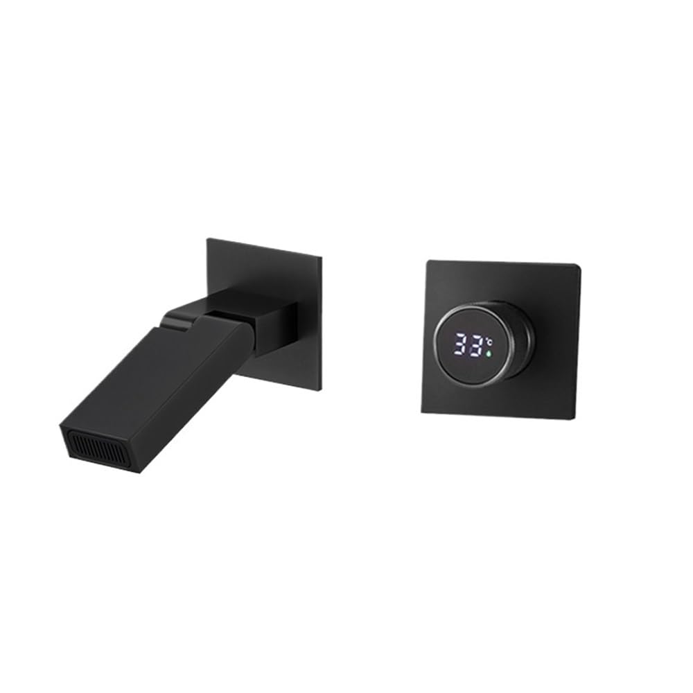 Mitigeur de lavabo mural noir avec affichage digital de température pour salle de bain moderne BR2023025