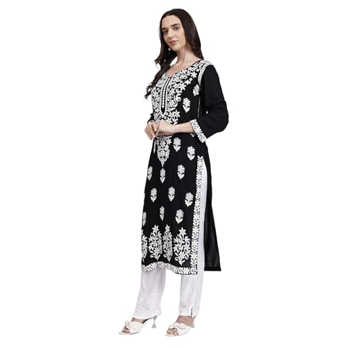 Image of Embroidered Chikan Kurta with pant ethnic Indian wear- Lucknow Chikankari, traditional chikankari