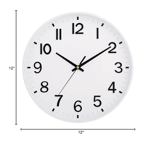 Image of HZDHCLH White Wall Clocks Battery Operated 12 inch Silent Non Ticking Modern Wall Clock for Living Room Bedroom Kitchen Office Decor