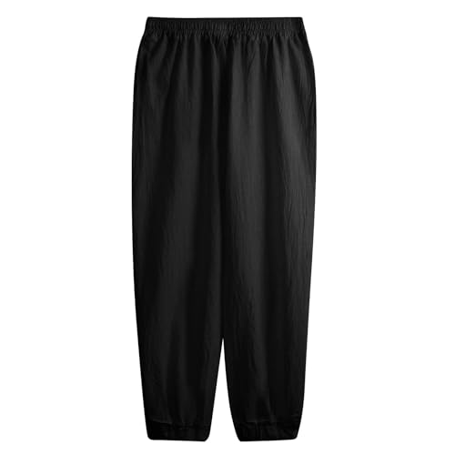 WENKOMG1 Cotton Linen Pants for Men Elastic Waist and Ankle Drawstring Baggy Style Lightweight Breathable Beach Pants2