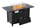 VORTEXTOVE Propane Fire Pit Table 44",48000 BTU LP Gas Fire Pit Table with Ignition System,Outdoor Fire Table with Glass Rocks for Patio Garden Backyard,Rain Cover and Wind Guard Glass Included