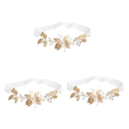 OATIPHO 3 Piezas Liga de Cristal de la Boda Paseo Decoraciones Anillos Fiesta Tiara delirio Women Joyas Brillantina Nupcial Liga de la Novia de la Boda Liga de Perlas de Boda Golden