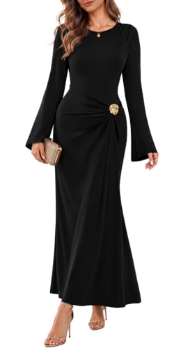 Sipaya Black Maxi Bodycon Dresses for Women Wedding Guest Formal Business Casual Long Sleeve Cocktail Outfits Midi Fall Fashion Winter Clothing Funeral L - image 1