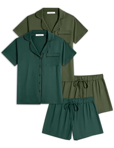 Image of Ekouaer Womens Pajamas Set 2 Pack Button Down Summer Sleepwear Short Sleeve Comfy Pjs Loungewear Set