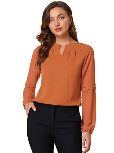 Allegra K Women's Work Tops Keyhole Neck Long Sleeve Work Shirts Blouse Dressy Casual Business Shirt