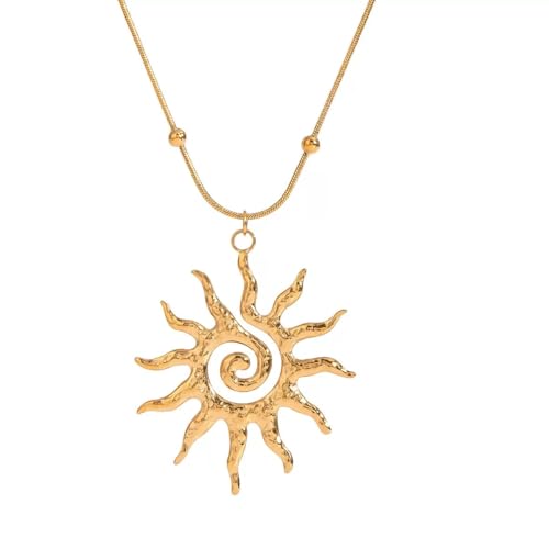 Elegant 18K Gold Plated Necklace for Women Sun Moon Pendant Necklace Boho Vintage Hammered Circle Coin Necklaces for Women Minimalist Spiral Design Prom Birthday Gift for Her