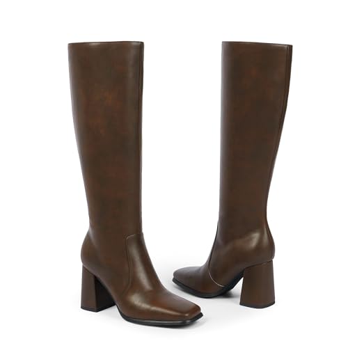 Image of Modatope Knee High Boots Women Square Toe Chunky Heel Fashion Tall Boots | Block Heel Gogo Boots with Side Zipper,Fashion Heeled Fall Winter Boots,Long Dressy Boots for Women