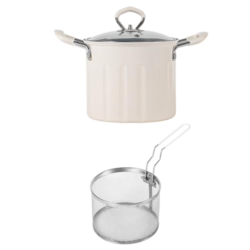 Image of 3L Deep Frying Pot with Strainer Kitchen Frying Pan for Frying Party Kitchen White | Home & Garden