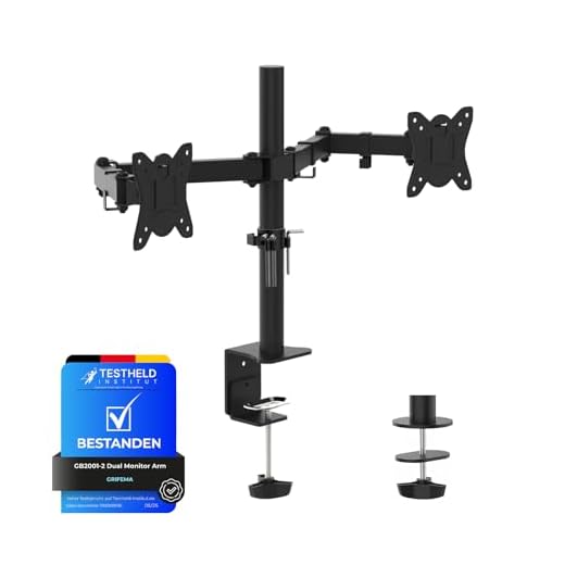 GRIFEMA GB2001-2 Soporte de Monitor Doble para Pantalla de Computadora de 13-32 Pulgadas, Altura Ajustable, VESA 75x75/100x100, Acero, Negro