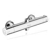 TruSky Pro Thermostatic Shower Mixer Bar, Twin Outlet with 3/4" G Top Outlet and 1/2" G Bottom Outlet, Brass, Chrome Finish, Wall-Mounted, Round Shower Mixer Bar