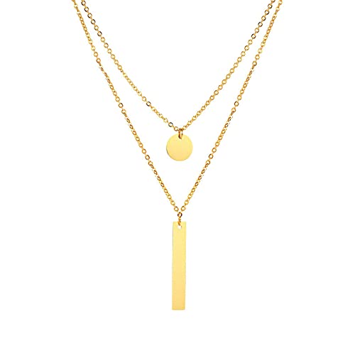 Collier en acier inoxydable double chaîne dorée femme breloques 18 pouces