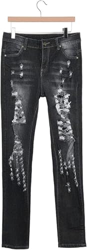 JEKE-DG Women's Ripped Hole High Waist Denim Skinny Destroyed Ankle Jeans Butt Lifting Stretch Distressed Trousers2