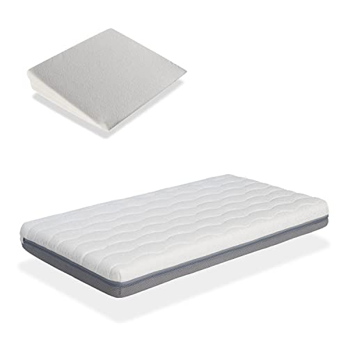 Matelas bébé Baby Born 60X120X11 CM + Plan incliné 15° - Déhoussable et Lavable. Mousse à mémorie de Forme