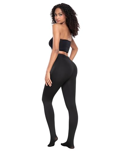 Image of CHRLEISURE Women's Fleece Lined Tights - Fake Sheer Warm Pantyhose Thick Winter Leggings