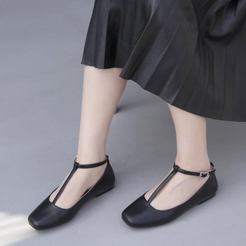 Mary Jane Flats Women Adjustable T Strap Square Toe Ballet Flats Ankle Strap Dress Comfortable Flats for Work,Date Nights Party,Office,Wedding2