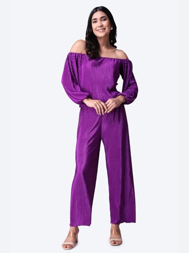 Image of POPWINGS Casual Wrinkle Full Sleeves Off-Shoulder Top and Palazzo Co-ord Set for Women || Co-Ords Set for Women Stylish Western || Top and Palazzos Set for Women|| 2 Piece Set for Women