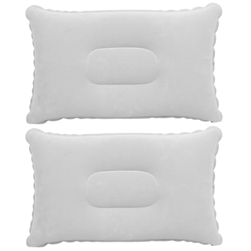 2Pcs Inflatable Travel Pillow, 35x22cm - Water-Resistant, Portable Air Pillows for Neck and Lumbar Support, Ideal for Camping, Travel, Airplane, Car, and Office Use, Soft Flocked Surface (Gray)