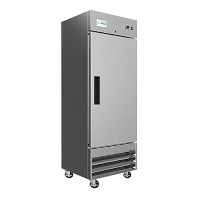 Pemberly Row 29" Solid Door Stainless Steel Reach-In Refrigerator, Silver Finish, 82"H x 25.3"W x 29"D, Adjustable Shelves, Bottom-Mounted Compressor, Commercial Kitchen Cooler with Digital Display