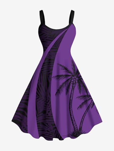 Image of ROSE GAL Matchable Couple Hawaiian Coconut Tree Print Shirt or Plus Size Knee Length Fit and Flare Tank Dress