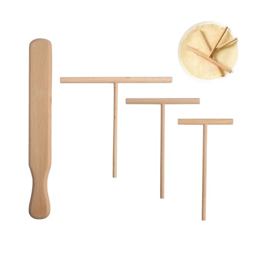Crepes Verteiler und Wender Set aus Holz - 4-teiliges Set für Crepes-Liebhaber, Inklusive 18', 13', 9' Teigverteiler und 30 cm Langer Wender, 100% Natürliches Holz, für Pfannen und Crepes-Maker
