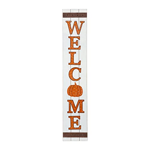 Glitzhome Wooden Porch Sign with Metal Welcome Letters Pumpkin De...