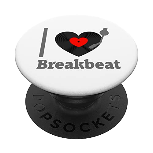 I Love Breakbeat Música Idea de regalo DJ placa de chal corazón PopSockets PopGrip Intercambiable