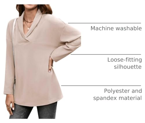Image of Women's Long Sleeve Tops Fall Shawl Neck Tunic Tops for Leggings Casual Blouse Sweatshirt