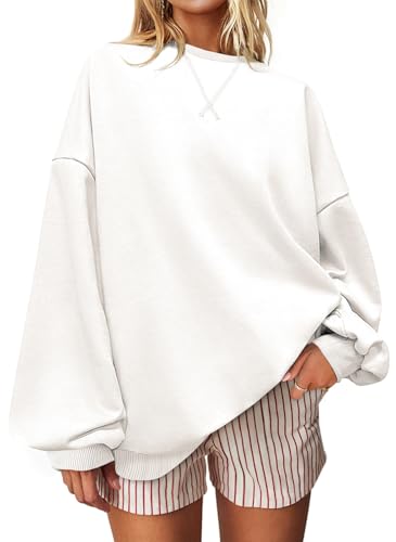Image of UEU Women Oversized Striped Crewneck Sweatshirt Long Sleeve Color Block Pullover Tops Casual Loose Workout Shirt