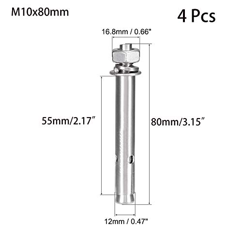 Image of 4 Pcs M10 x 80mm 304 Stainless Steel Expansion Bolt External Hex Expansion Screw Bolt Sleeve Anchor,Pool Safety Cover Expansion Bolts,for Concrete